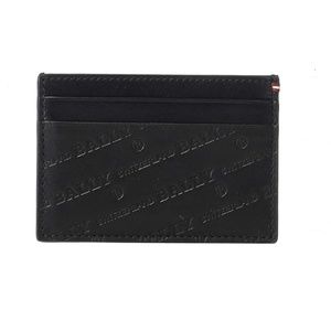 Bally Black Leather Embossed Card Case Made In Italy